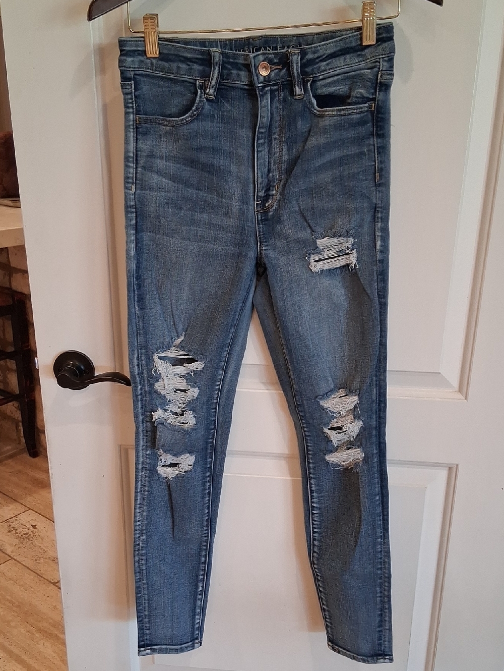 American Eagle Highest Rise Jeggings Size 8R Medium Distressed Wash Next Level S